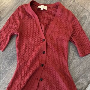 Sezane Deep Red Cable Knit Cardigan